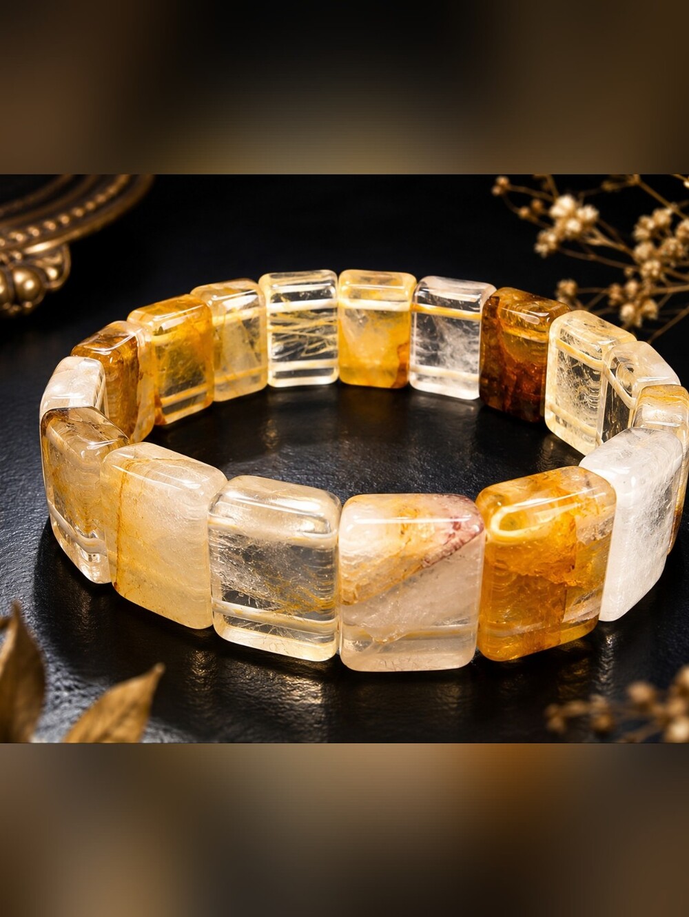 Golden Healer Quartz Stretch Bracelet Natural Quartz Statement Beads